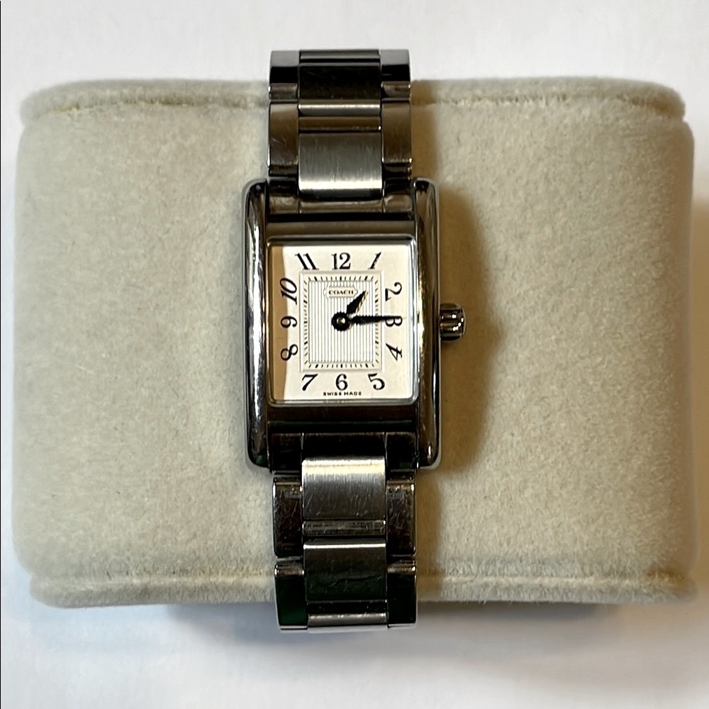 Coach Silver Rectangular Watch With White Face. - image 1